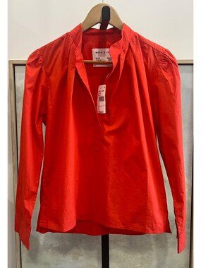 CISSA $228 The Puff Poplin Top Size Small in Cajun Red